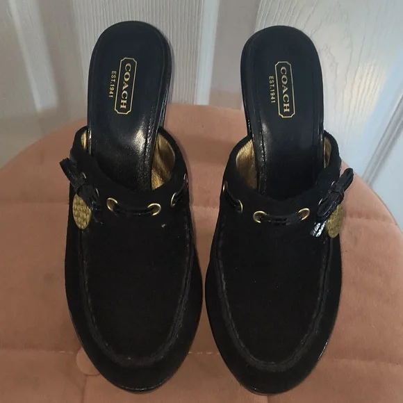Coach Jodey Signature Black Suede Leather Mule Size 8 - Picture 2 of 9